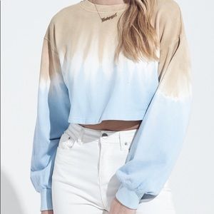 Cropped Blue Tye Dye Crewneck Sweater